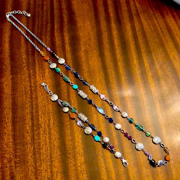 Brighton long silver stations, crystals, natural stone link set - Picture 2 of 16